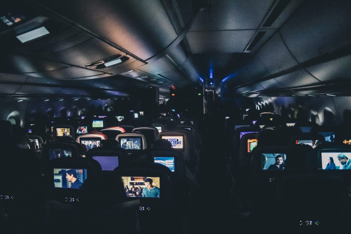 aeroplane seats on a night flight