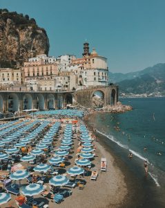 beach and umbrellas